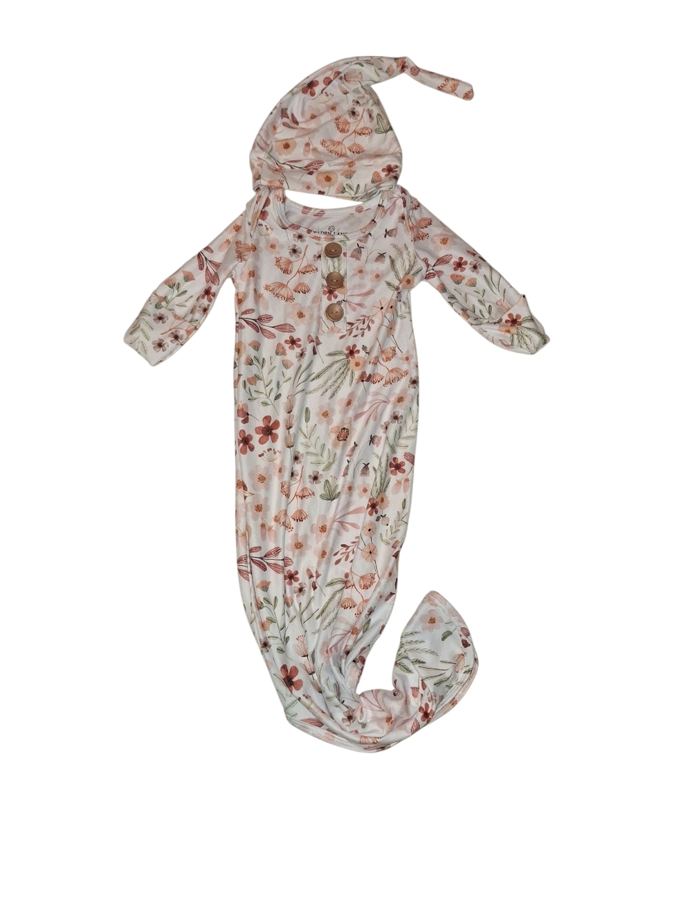 Caden Lane Floral Sleep Gown & Knot Hat - Blush, Sage